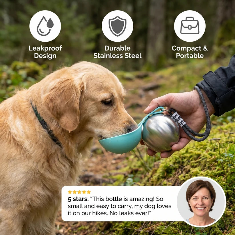 2-in-1 Dog Travel Water Bottle – Leakproof Stainless Steel Bottle with Silicone Bowl
